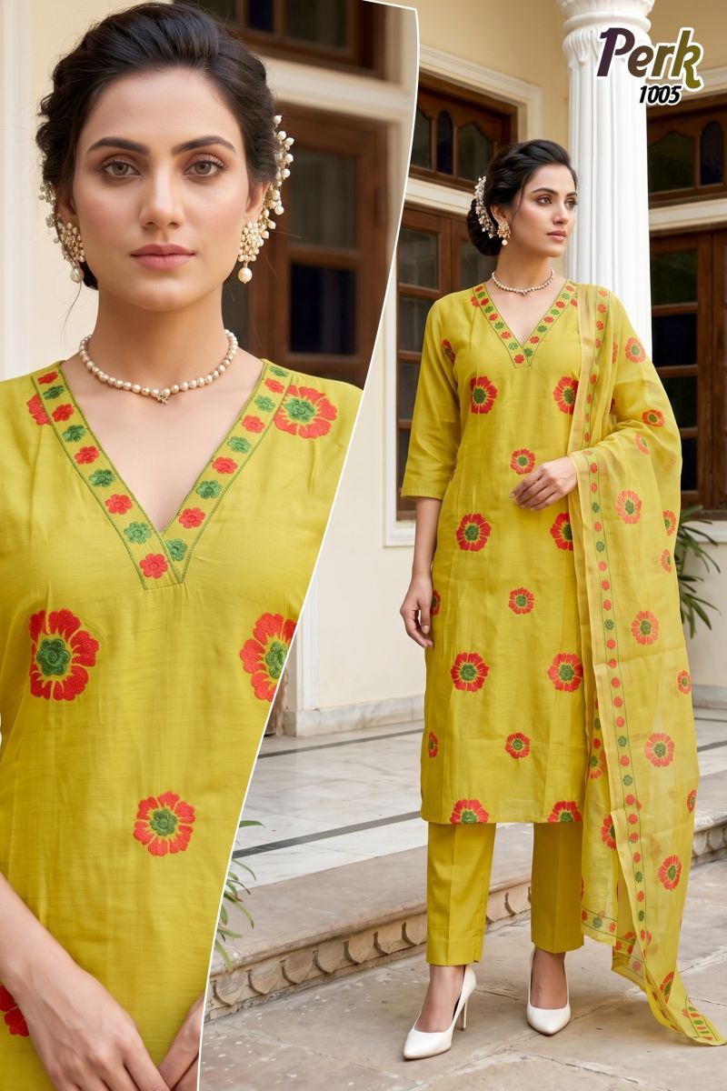 Perk Vol 1 Vertican Silk Kurti With Bottom Dupatta 
